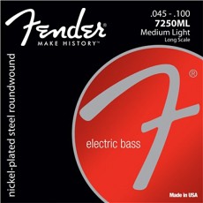 FENDER 7250 Bass Strings, Nickel Plated Steel, Long Scale, 7250L .040-.100 Gauges, (4)