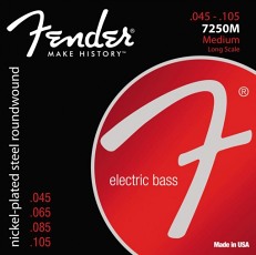 FENDER 7250 Bass Strings, Nickel Plated Steel, Long Scale, 7250M .045-.105 Gauges, (4)