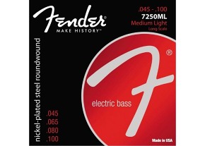 FENDER 7250 Bass Strings, Nickel Plated Steel, Long Scale, 7250ML .045-.100 Gauges, (4)