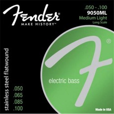 FENDER Stainless 9050`s Bass Strings, Stainless Steel Flatwound, 9050ML .050-.100 Gauges, (4)