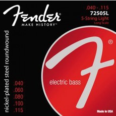 FENDER 7250 Bass Strings, Nickel Plated Steel, Long Scale, 7250-5L .040-.115 Gauges, (5)