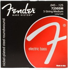 FENDER 7250 Bass Strings, Nickel Plated Steel, Long Scale, 7250-5M .045-.125 Gauges, (5)