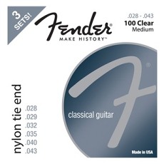 FENDER Nylon Acoustic Strings, 100 Clear/Silver, Tie End, Gauges .028-.043, 3-Pack