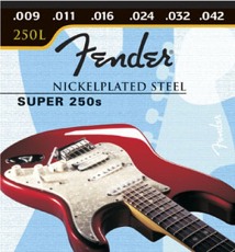 FENDER Super 250 Guitar Strings, Nickel Plated Steel, Ball End, 250L Gauges .009-.042, (6)